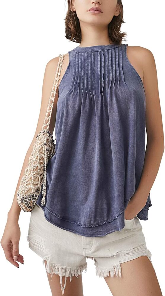 We The Free Free People Go to Town Pleating Distressed Hem Tank Top XS